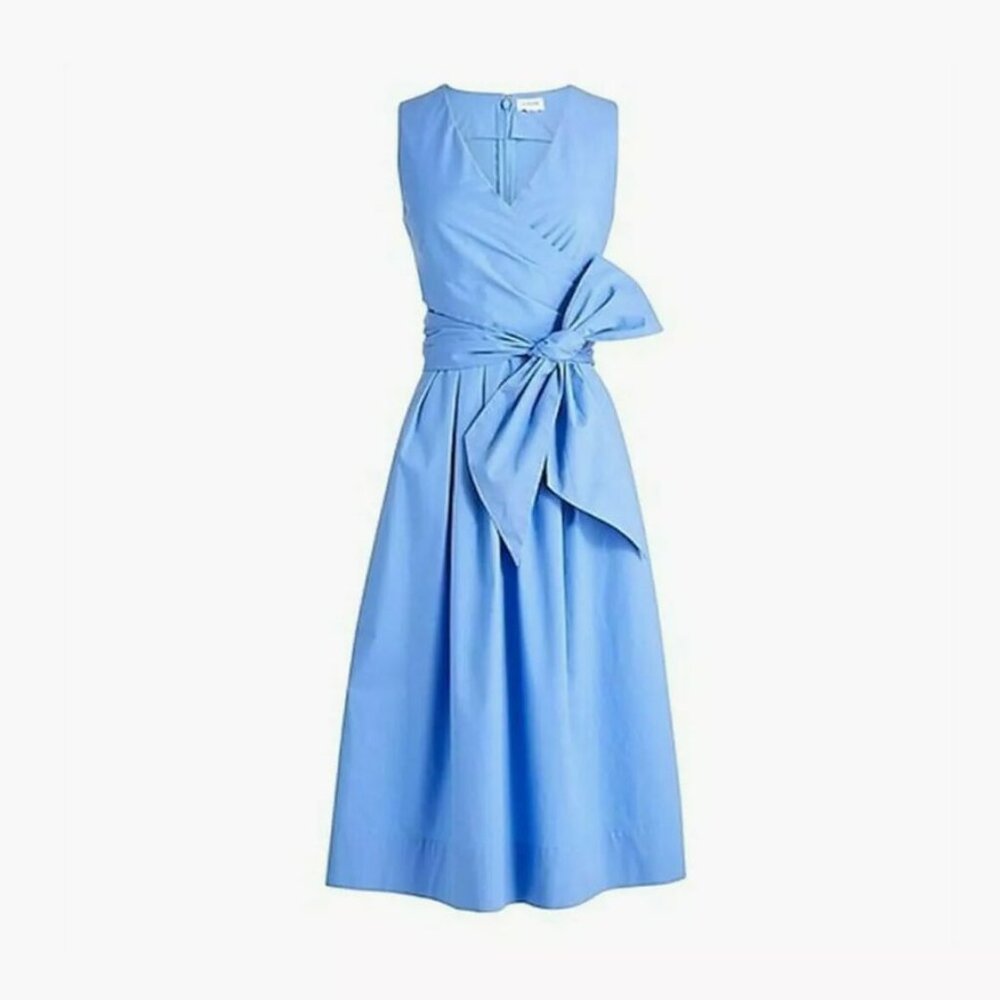 J CREW Blue Cotton V Neck Wrap Tie Dress 6